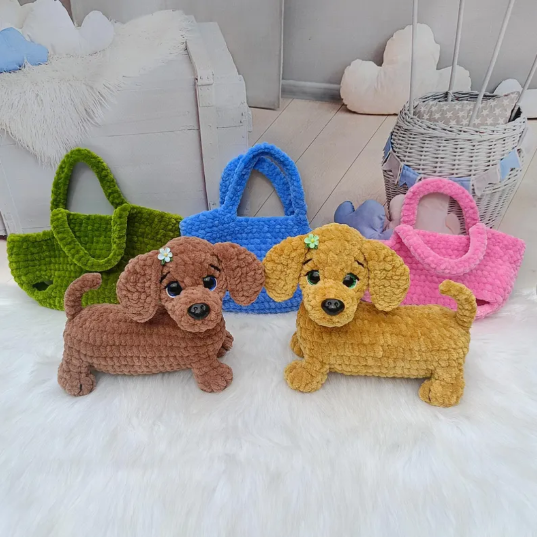 Dachshund in a bag Dog Crochet Patterns, Stuffed Animal Crochet Pattern, Amigurumi Crochet Pattern, Dog Amigurumi Crochet Pattern