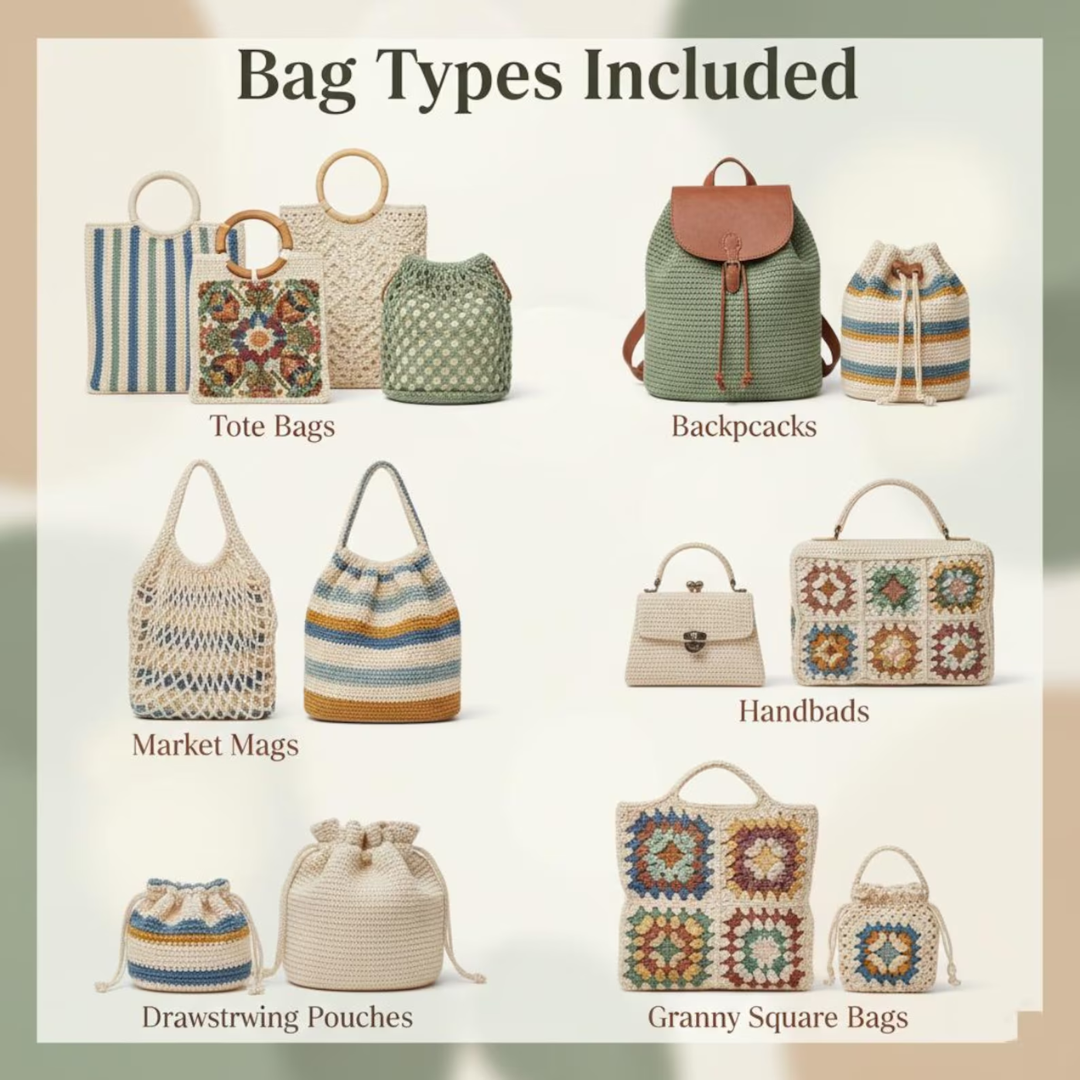 200+ Crochet Bag & Pouch Patterns Mega Bundle: Boho, Modern, Vintage Styles PDF Instant Download
