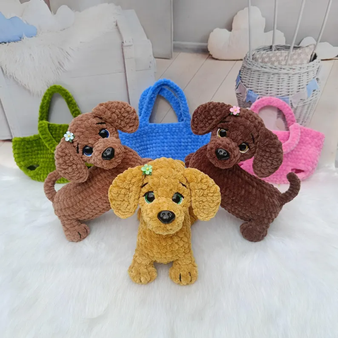 Dachshund in a bag Dog Crochet Patterns, Stuffed Animal Crochet Pattern, Amigurumi Crochet Pattern, Dog Amigurumi Crochet Pattern