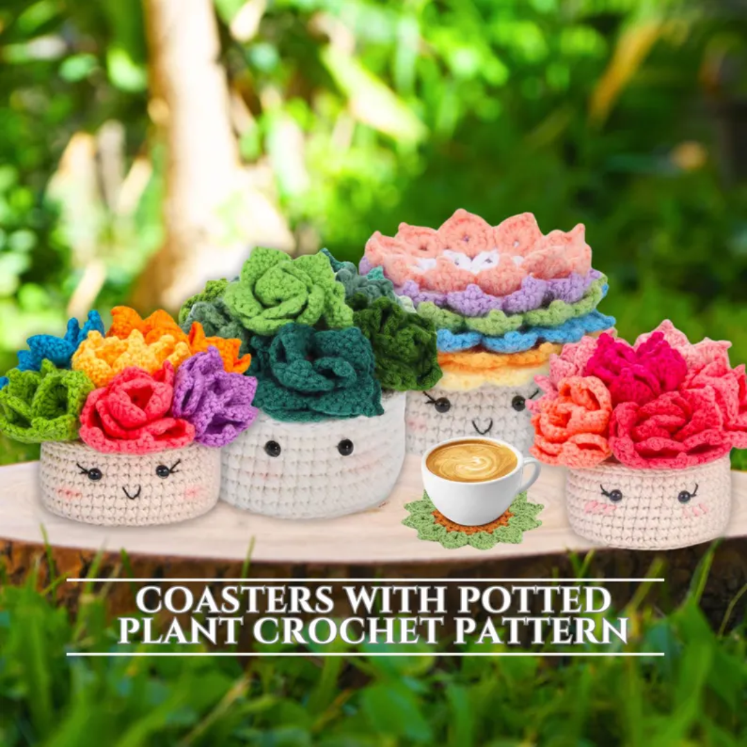 Crochet Pattern Bundle Flower Pot Coaster Set Succulent Plant Coasters Flower Surprise Crochet Flower Pot Plant Basket Pattern for DIY