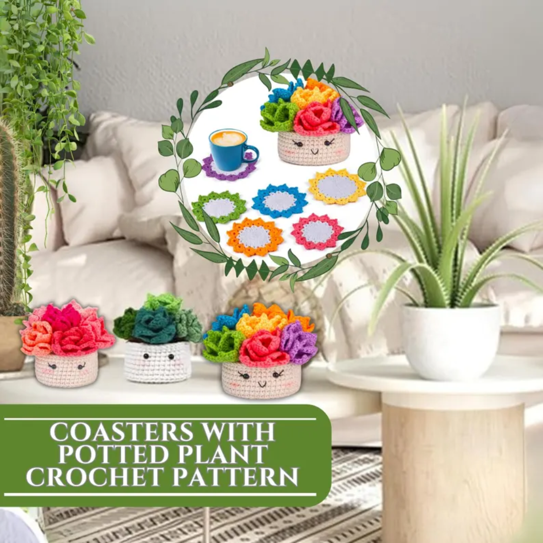 Crochet Pattern Bundle Flower Pot Coaster Set Succulent Plant Coasters Flower Surprise Crochet Flower Pot Plant Basket Pattern for DIY