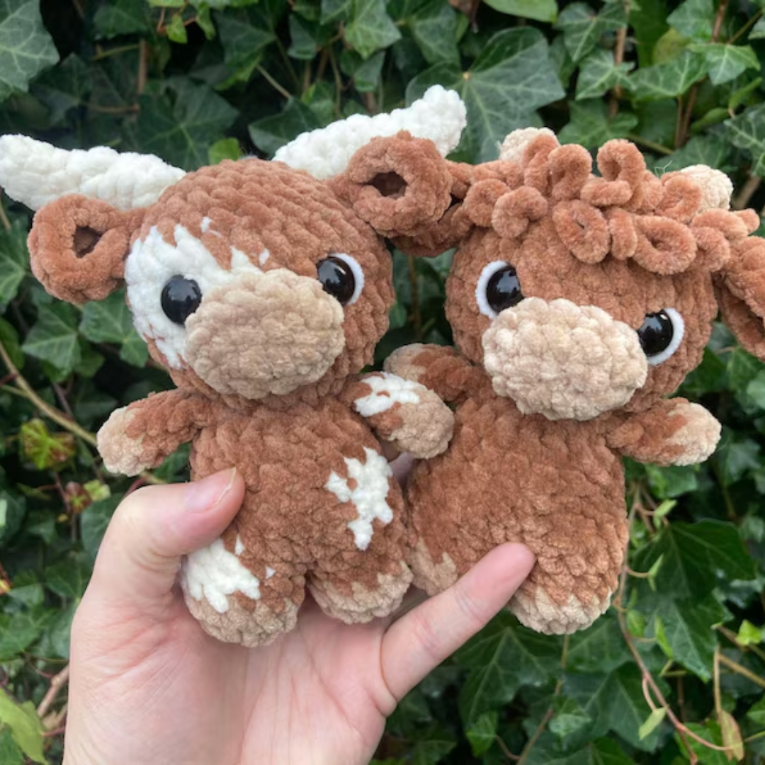 Baby cows TRIO pattern- baby longhorn, baby cow, baby highland, crochet cow pattern, amigurumi, highland, longhorn, cow crochet, low sew