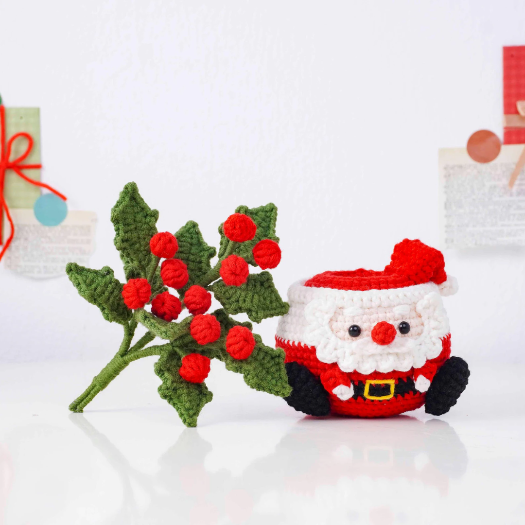 Christmas Bloom Buddies Crochet Patterns Bundle, Poinsettia Snowman Pot Pattern, Holly Santa Pot Pattern, Snowdrop Bear Pot Pattern