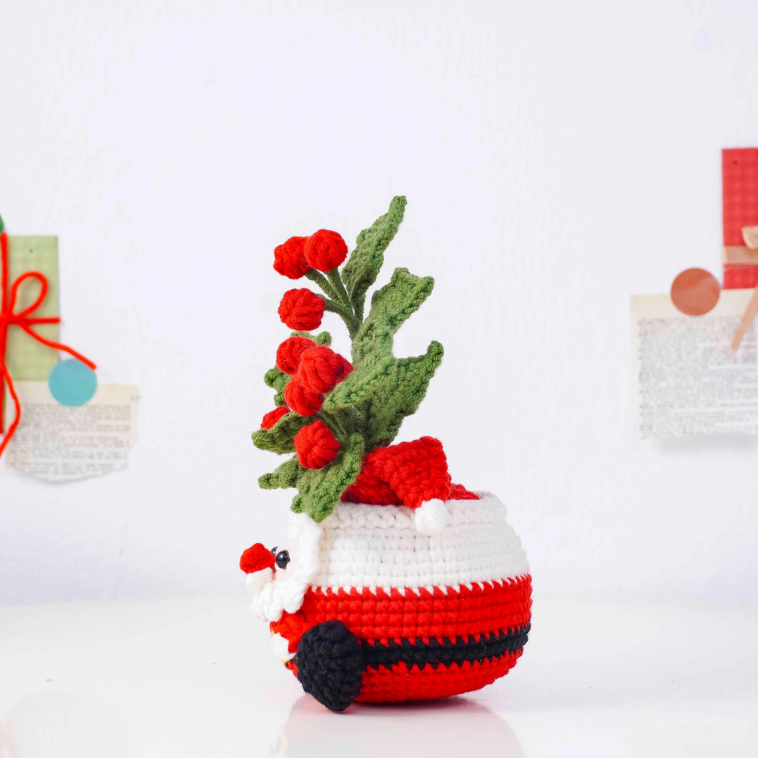 Christmas Bloom Buddies Crochet Patterns Bundle, Poinsettia Snowman Pot Pattern, Holly Santa Pot Pattern, Snowdrop Bear Pot Pattern