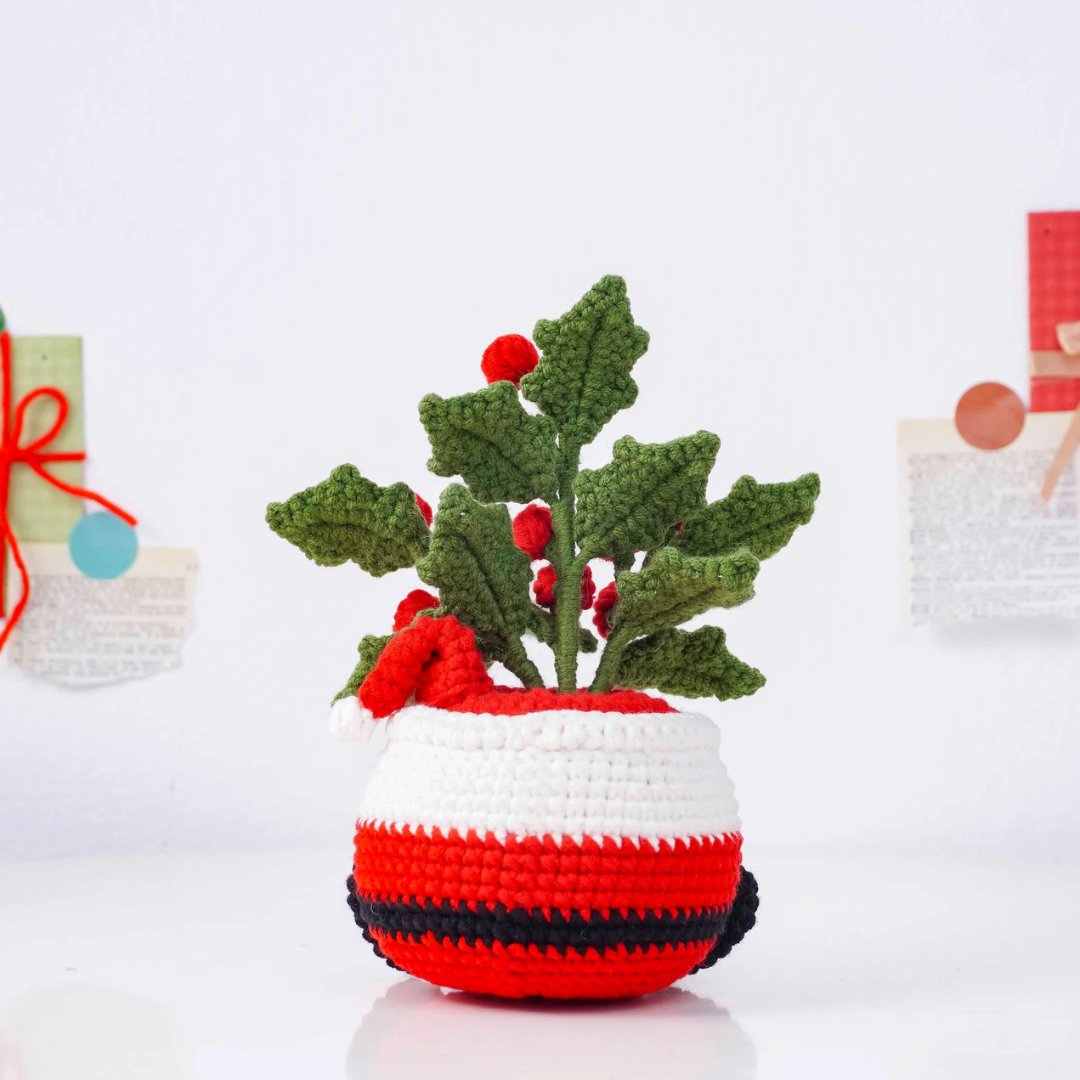 Christmas Bloom Buddies Crochet Patterns Bundle, Poinsettia Snowman Pot Pattern, Holly Santa Pot Pattern, Snowdrop Bear Pot Pattern