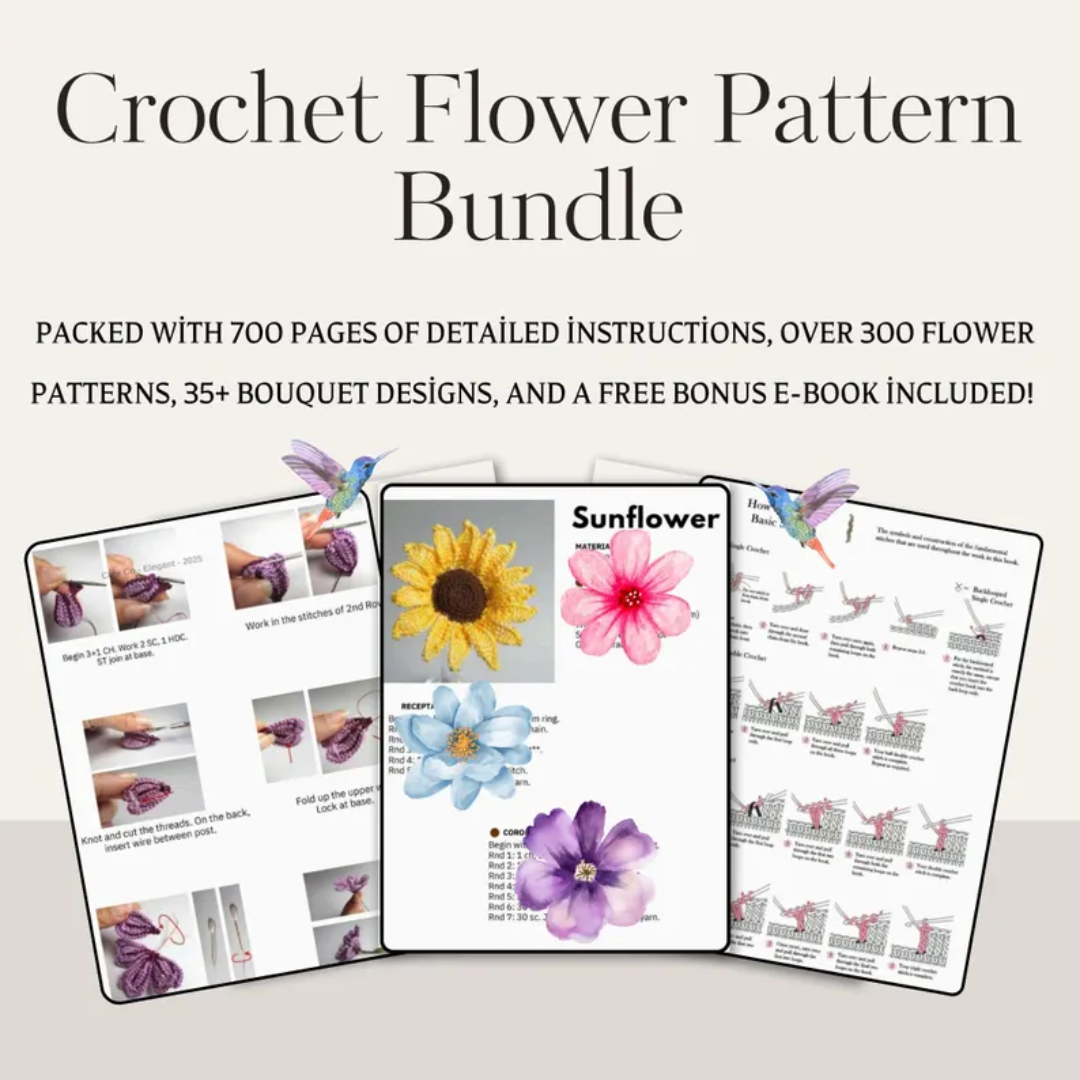 Crochet Flower Pattern Bundle, 700+ Amigurumi Bouquet Designs, Spring Floral Crochet Patterns, Mom Gift, PDF Downloads, Rose, Tulip, Daisy