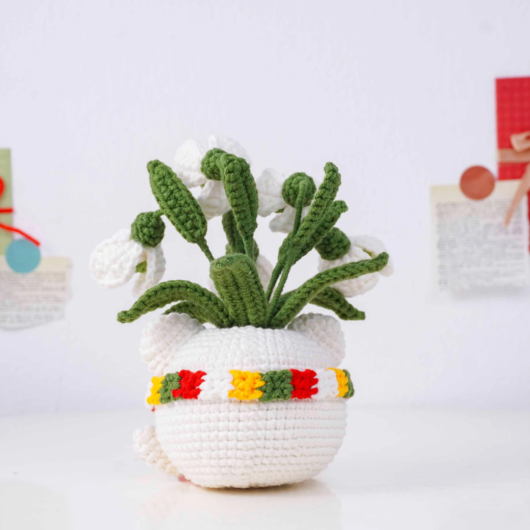 Christmas Bloom Buddies Crochet Patterns Bundle, Poinsettia Snowman Pot Pattern, Holly Santa Pot Pattern, Snowdrop Bear Pot Pattern