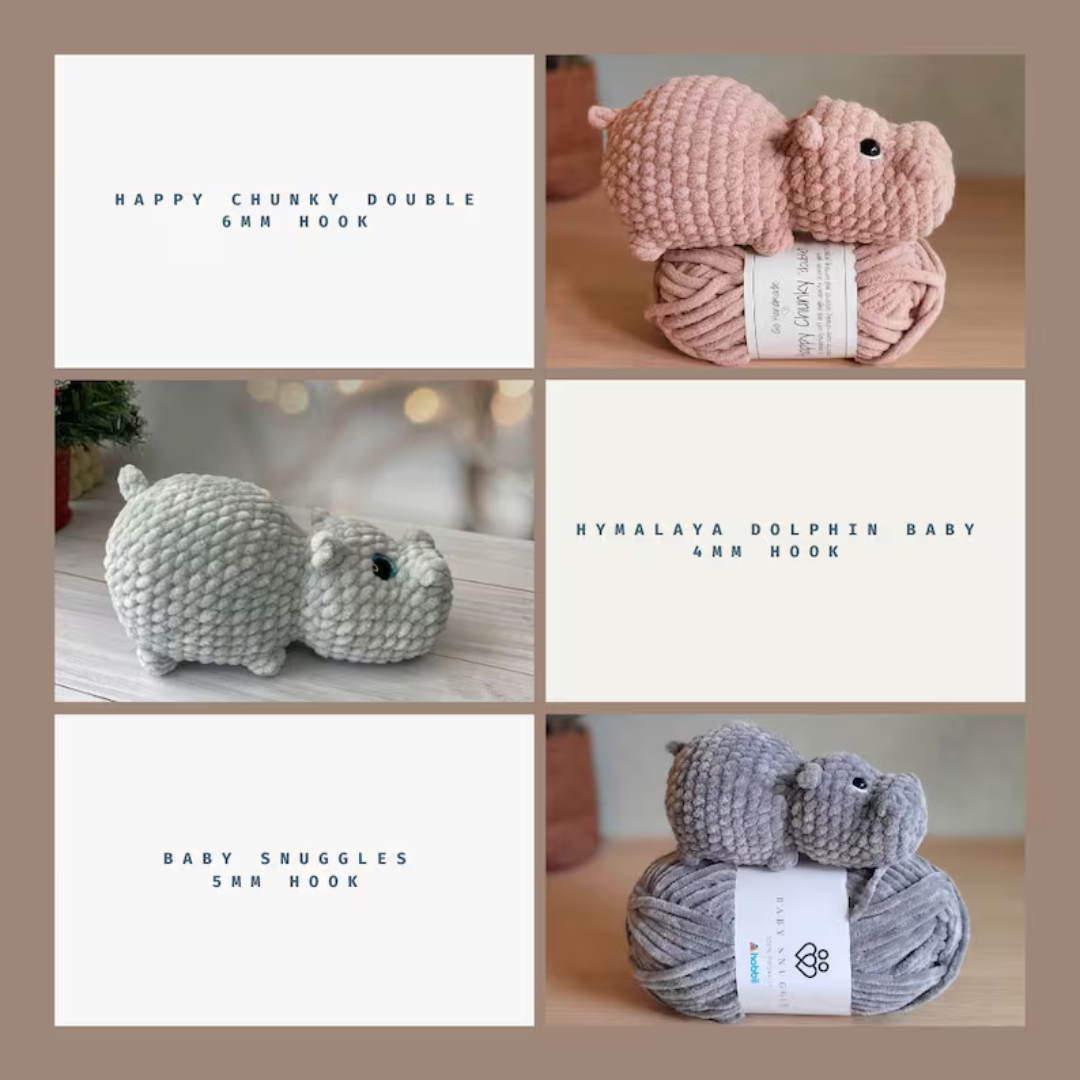 Happy the Hippo, NO-SEW crochet amigurumi PDF Pattern, adorable cute chonky hippo super quick and easy project for markets or gifts.