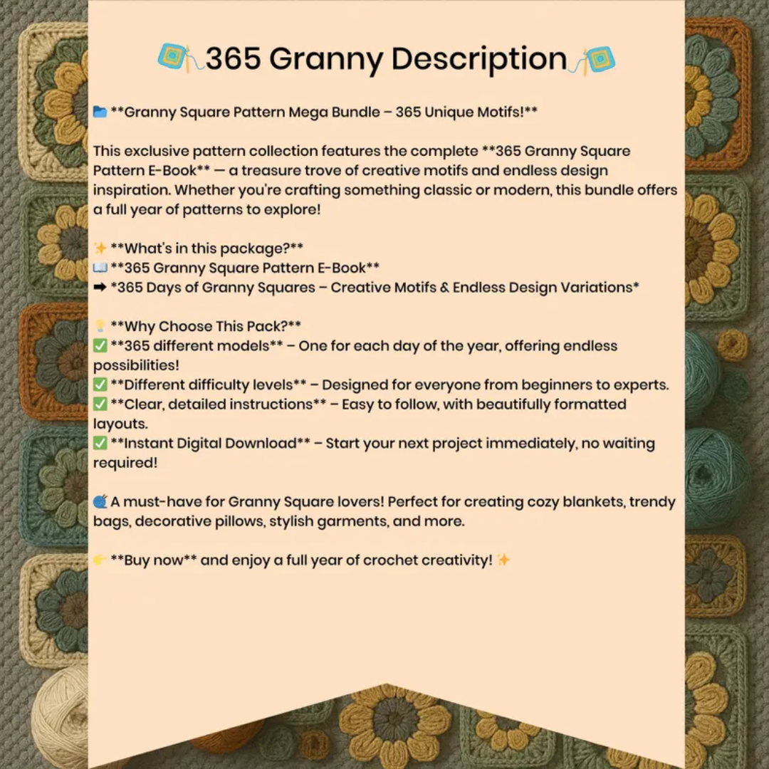 Granny Square Crochet Pattern Bundle PDF 80+ Unique Designs | Flowers, Animals, Fruits, Smiley, Cute DIY Crochet Squares"