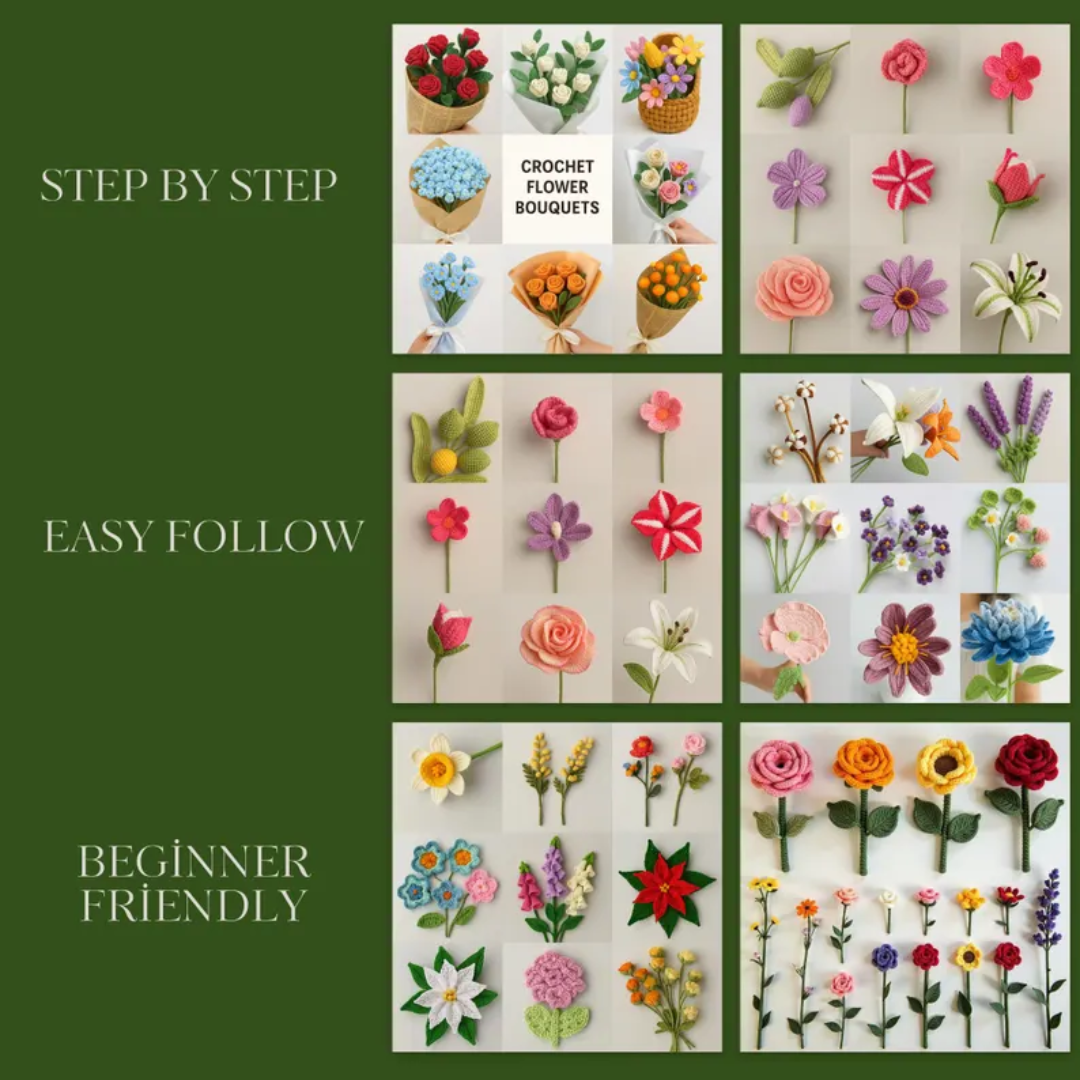 Crochet Flower Pattern Bundle, 700+ Amigurumi Bouquet Designs, Spring Floral Crochet Patterns, Mom Gift, PDF Downloads, Rose, Tulip, Daisy