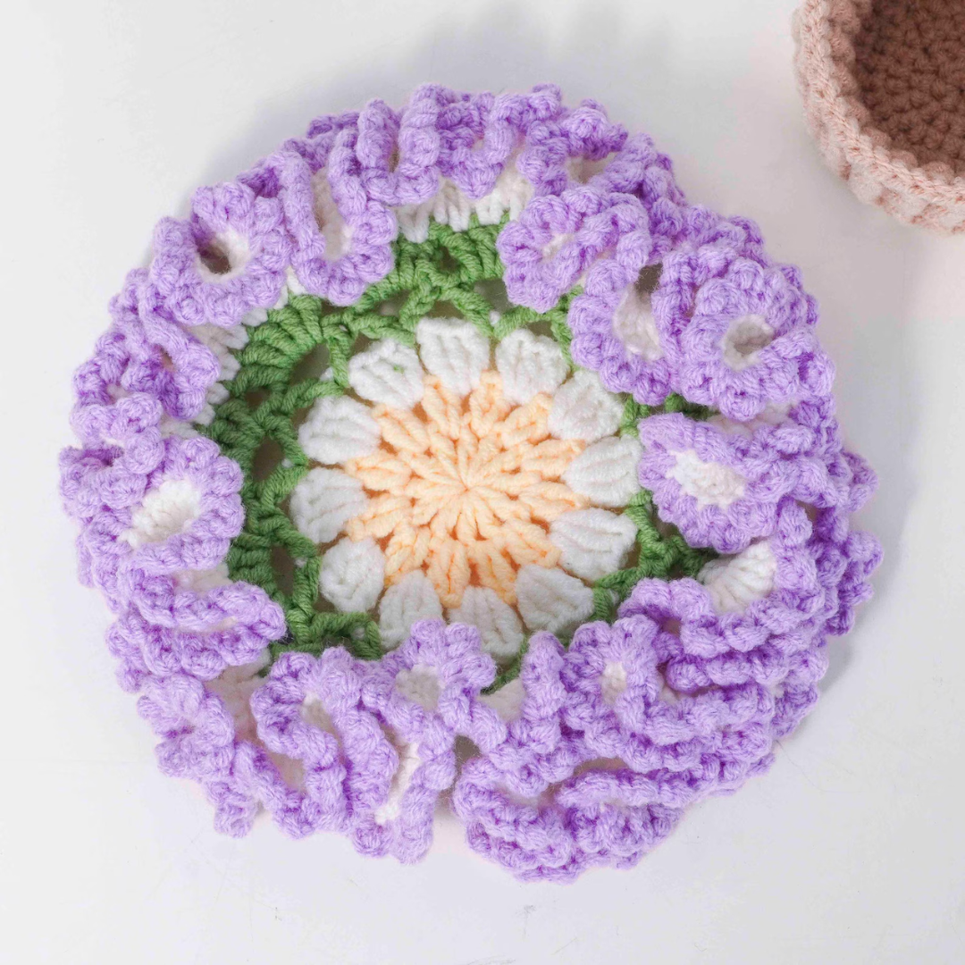 Bloomy Coaster Pot Crochet Patterns Bundle, Carnation Pattern, Daisy Pattern, Nemophila Pattern, Sunshine Flowers Pattern, Bellflowers Pattern
