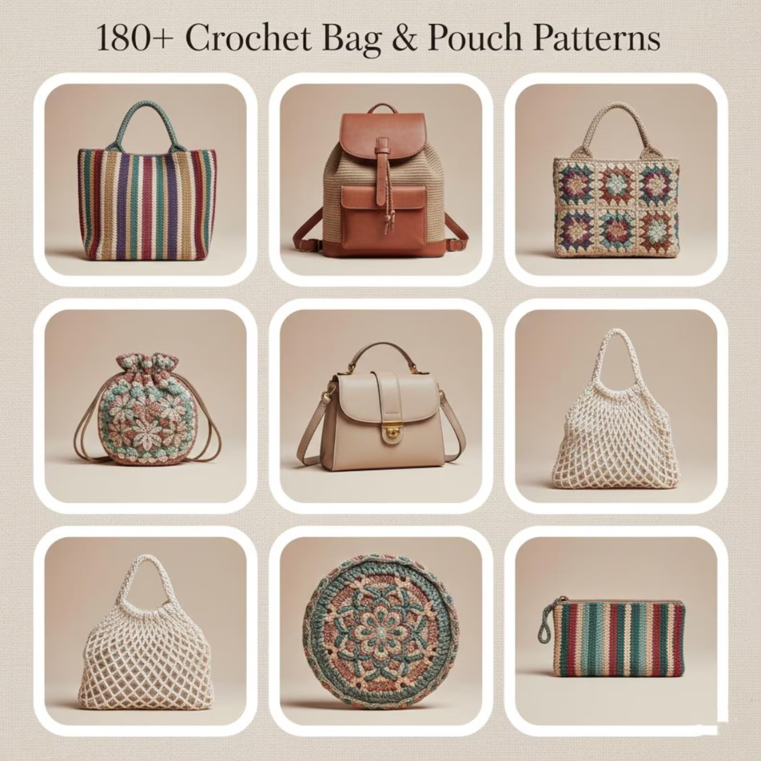 200+ Crochet Bag & Pouch Patterns Mega Bundle: Boho, Modern, Vintage Styles PDF Instant Download